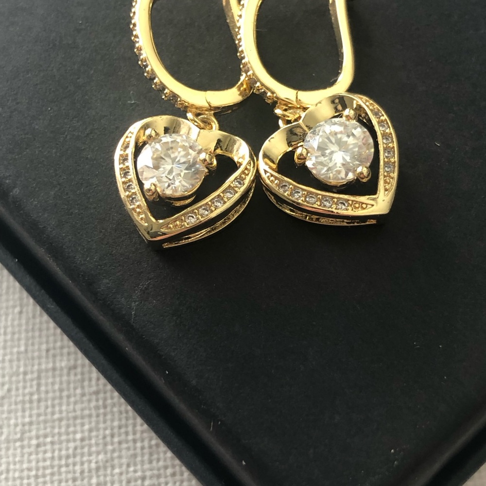 Gold Heart Drop Moissanite Earrings